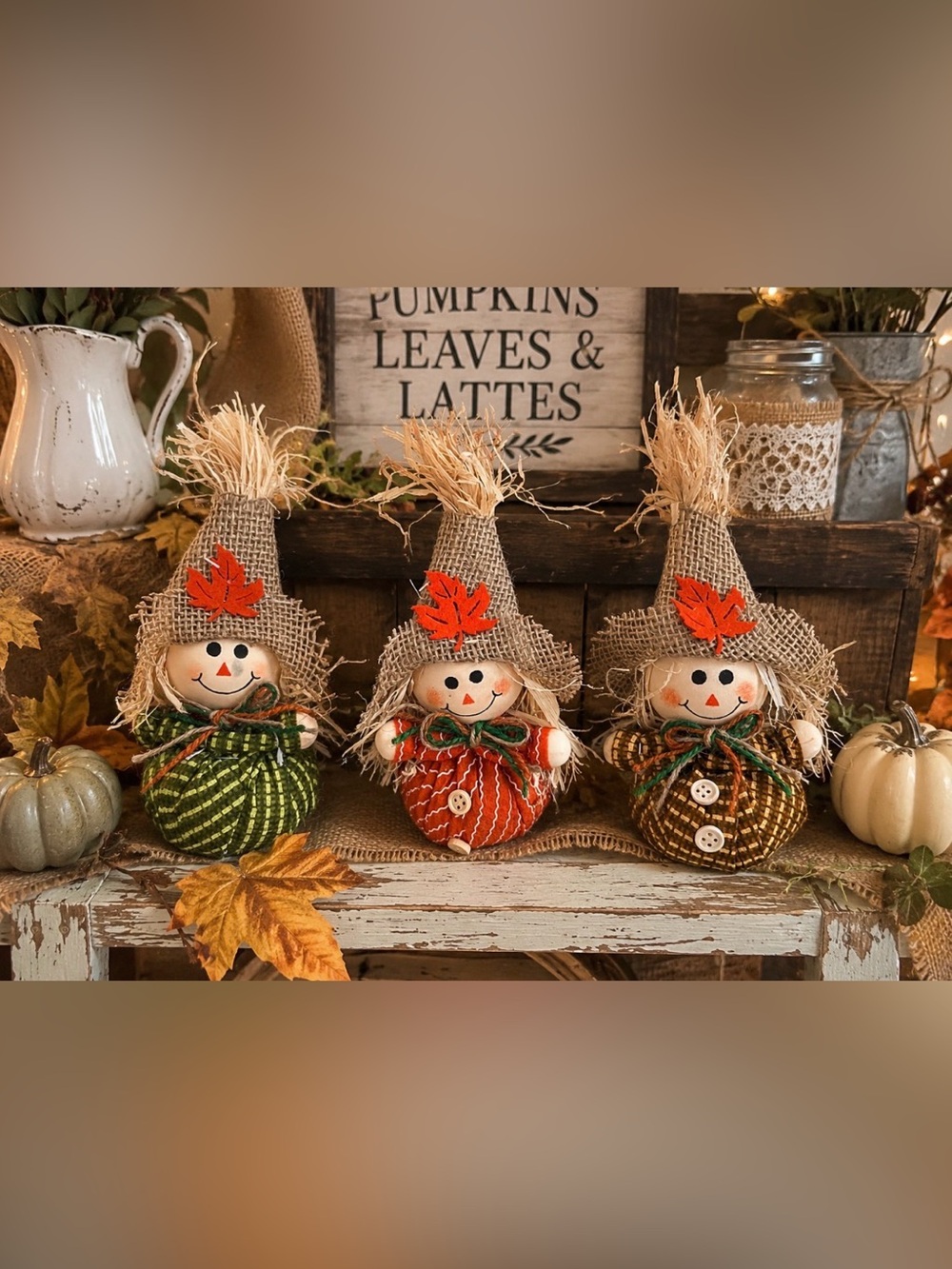 Burlap Scarecrow Table Accent each is 3 inches tall new you pick color